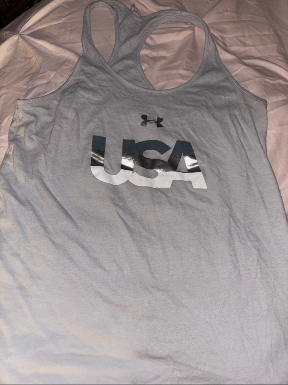 Under Armour Light Gray USA Racerback Tank with Navy and White Graphic